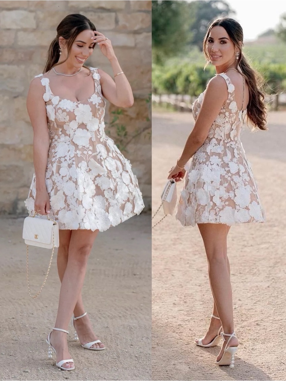 Bronx and Banco Jasmine Embroidered Mini Dress White Bridal NEW with tags